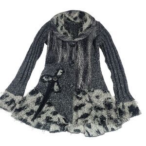 Sioni Animal Print Sweater Tunic Cardigan S Gray Art To Wear Ribbed Knit Tencil